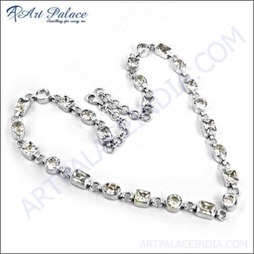 Unique Cubic Zirconia Gemstone Silver Necklace Classic Cz Necklace Chunky Cz Necklace