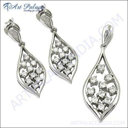 Unique CZ Silver Gemstone Pendant Set