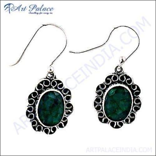 Unique Designer Green Corundum Gemstone Silver Earrings Elegant Earring Handmade Earring Stylish Gemstone Earrings Adorable Gemstone Earrings