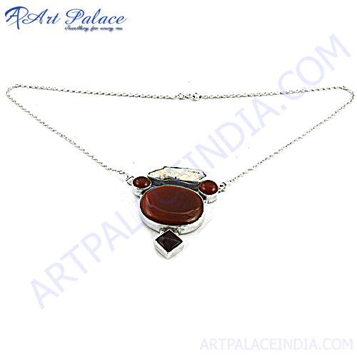 Unique Designer Pearl & Red Onyx Silver Necklace