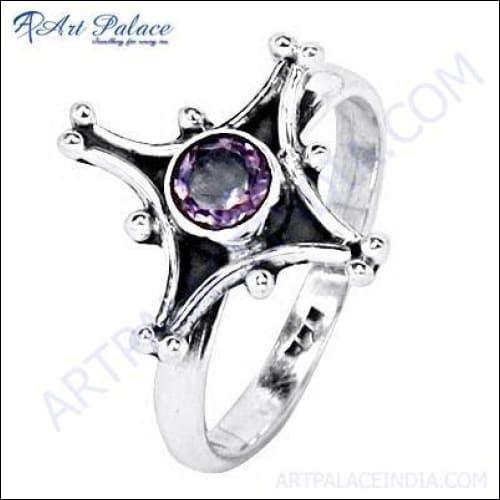 Unique Ethnic Designer Amethyst Gemstone Silver Ring, 925 Sterling Silver Jewelry, Indian Silver Jewelry