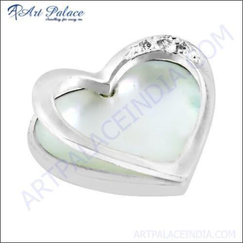 Unique Heart Style Pearl & Cz Gemstone Silver Pendant