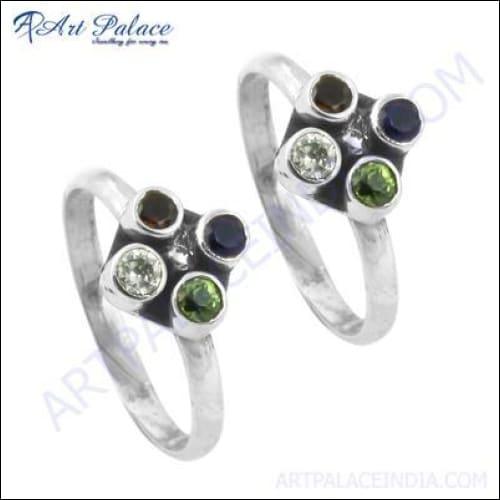 Unique Multi Stone Silver Toe Rings, 925 Sterling Silver Jewelry