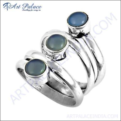 Unique Spiral Designer Blue Chalcedony Gemstone Silver Ring, 925 Sterling Silver Jewelry