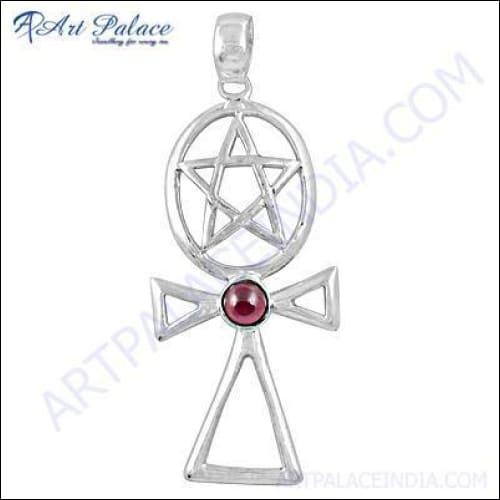 Unique Style Garnet Gemstone Pendant Star Shape 925 Silver Logo Pendant