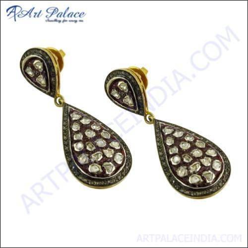 Victorain Gold Plated Diamond Silver Wedding Jewelry Earrings Impressive Victorian Earrings Diamond Victorian Earrings