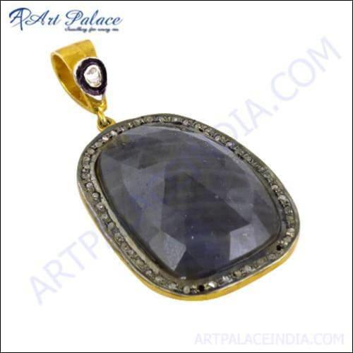 Victorian Diamond & Sapphire Gold Plated Silver Pendant Excellent Victorian Pendants Shiny Victorian Pendant