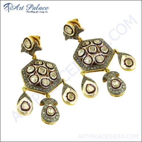 Wedding Wear Victorian Gold Plated Diamond Silver Earrings Elegant Victorian Earrings Diamond Victorian Earrings