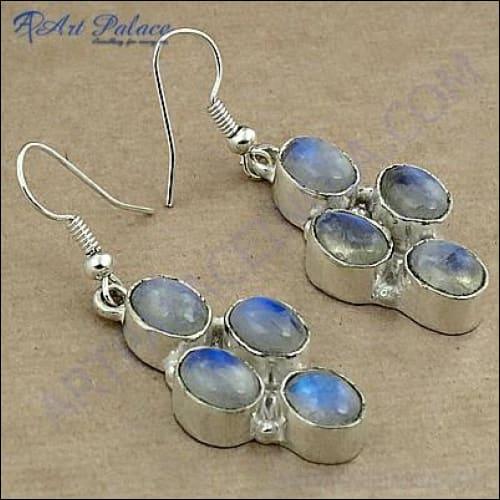 Wholesale Earring Rainbow Moonstone White Metal Earring Rainbow Moonstone Earrings German Silver Earrings