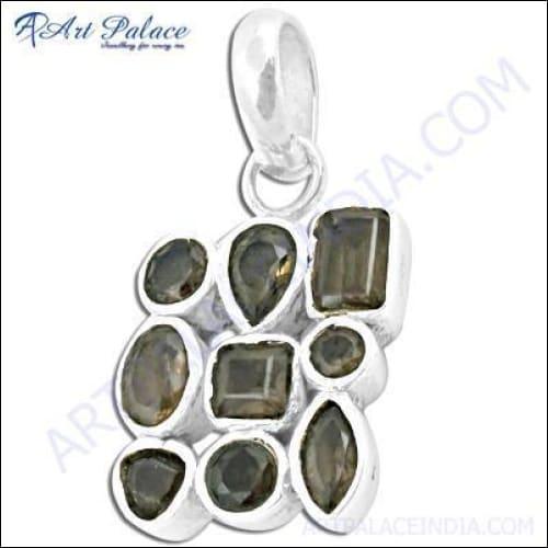 Wholesale Gemstone Pendant Smokey Quartz Silver Pendant Energy Gemstone Pendant