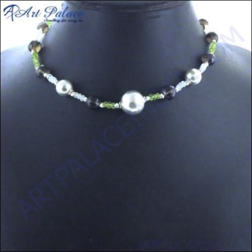 Wholesale Gemstone Silver Necklace Fancy Beads Necklace Solid Beads Necklace