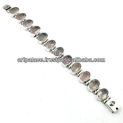 Wholesale Handmade Rose Quartz Silver Bracelets Rosequartz Bracelet Artisan Bracelet