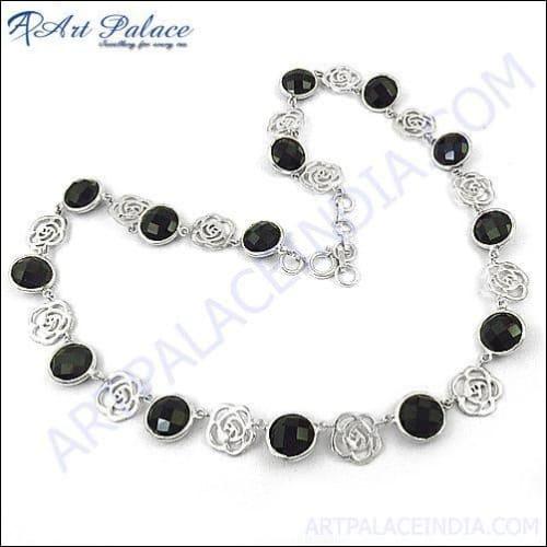 Women Black Onyx Silver Necklace 925 Silver Necklace Superb Necklace Black Onyx Necklace