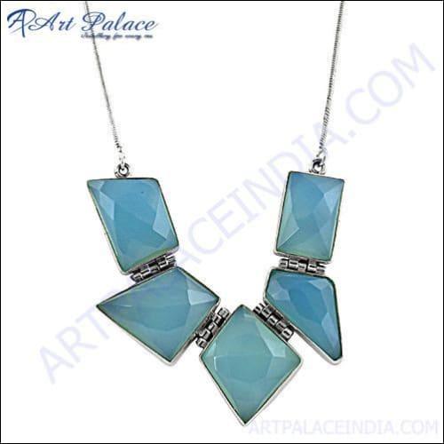 Women Chalcedony Silver Necklace Impressive Gemstone Necklace Solid Gemstone Necklace