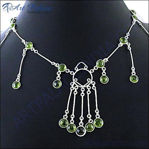 Women's Gemstone Silver Necklace Lemon Quartz, Peridot Silver Necklace Energy Gemstone Necklace Handmade Design Gemstone Necklace