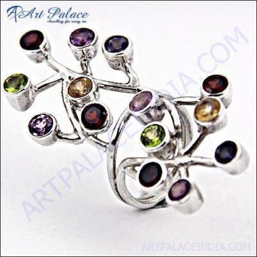 Women's Rings Party Wear Multi Stone Silver Ring Colorful Gemstone Rings Fancy Design Rings