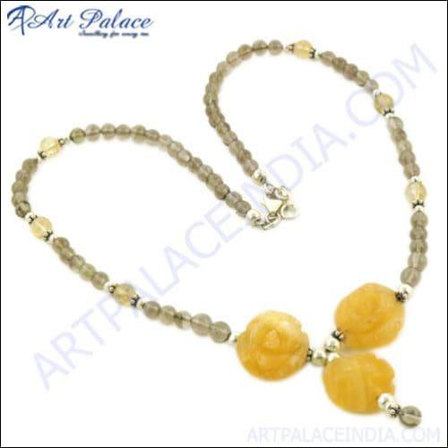 Yellow Aventurine And Smokey Quartz Gemstone Necklace Trendy Beads Necklace