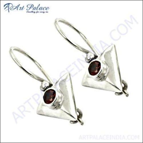 Stylish Round Garnet Silver Earring 925 Silver Earring Garnet Earring