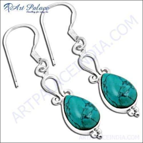 Synthetic Terquoise Silver Long Earring