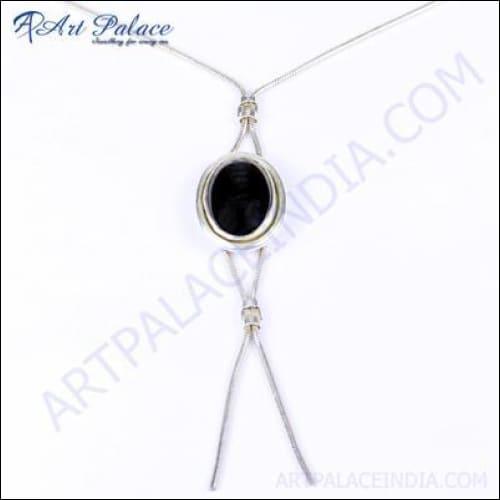 Stylish Black Onyx Gemstone Silver Necklace