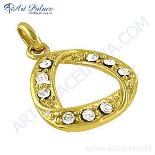 Stylish Gold Plated Cz Gemstone Silver Pendant