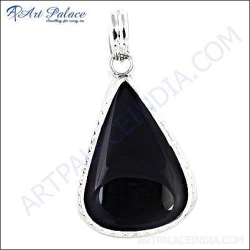 Stylish Pear Black Onyx Gemstone Silver Pendant