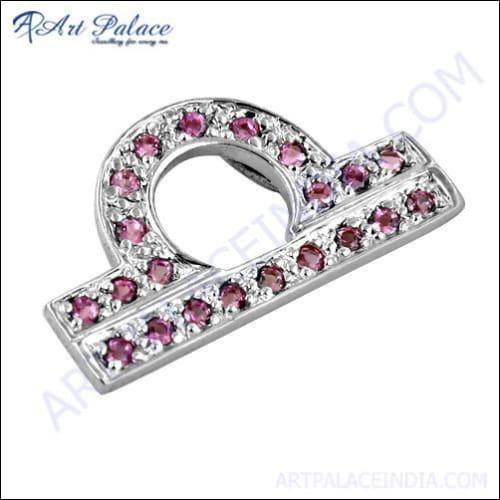 Stylish Pink Cubic Zirconia Gemstone Silver Pendant