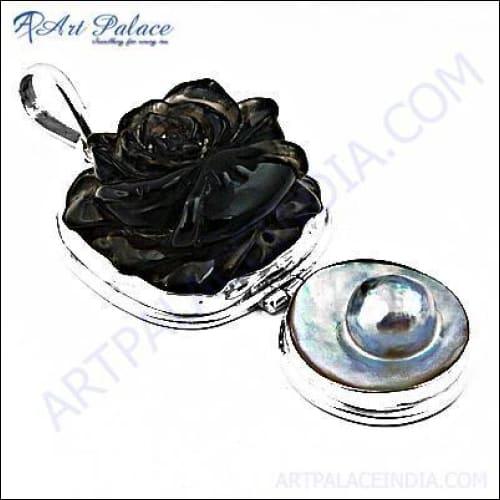 Stylish Rose Pearl & Smokey Quartz Silver Pendant