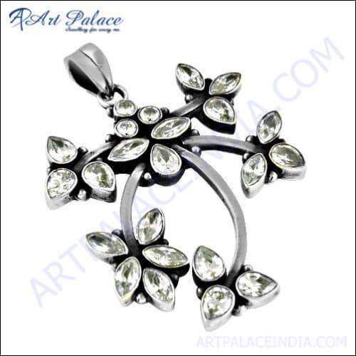 Stylish Silver Pendant With Cubic Zirconia White CZ Pendant White CZ Pendant