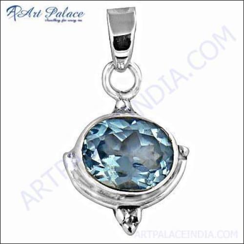 Surprise Blue Topaz Gemstone Silver Pendant