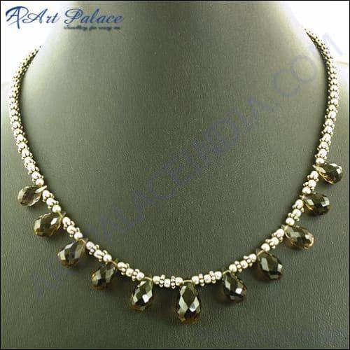 Top Design Smokey Quartz Gemstone Silver Necklace
