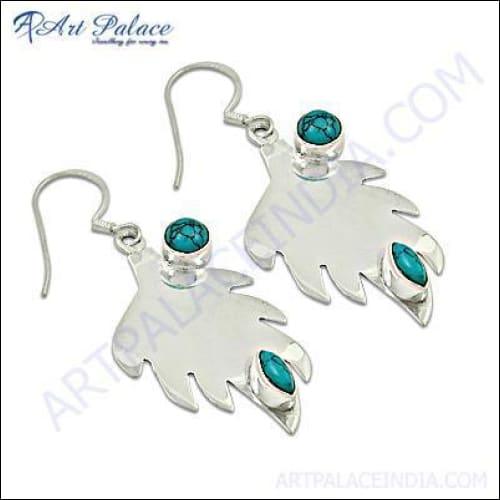 Top Design Synthetic Terquoise Silver Earrings