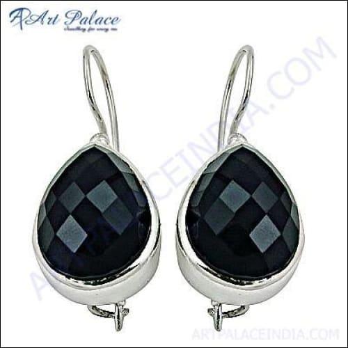 Top Quality Gemstone Earring Black Onyx Gemstone Silver Earring
