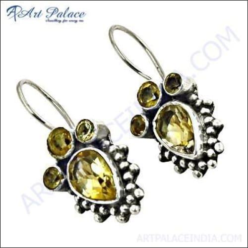 Top Quality Citrine Gemstone Sterling Silver Earrings Jewelry, 925 Sterling Silver Jewelry