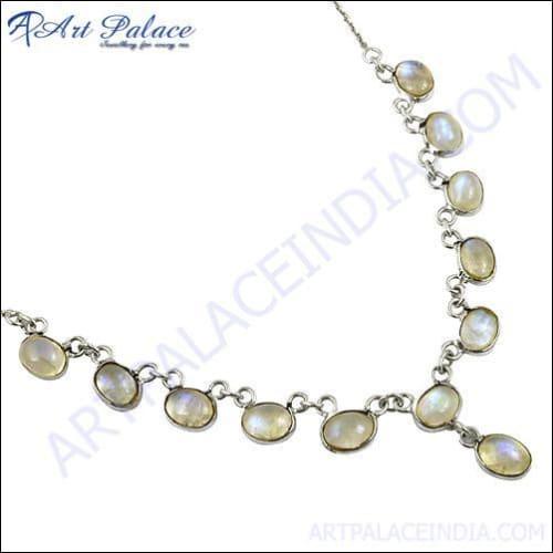 Top Quality Rainbow Moonstone Gemstone Silver Necklace