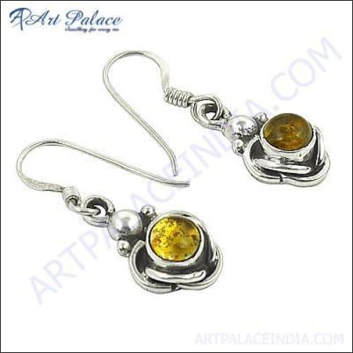 Top Quality Silver Citrine Gemstone Earrings Jewelry, 925 Sterling Silver Jewelry