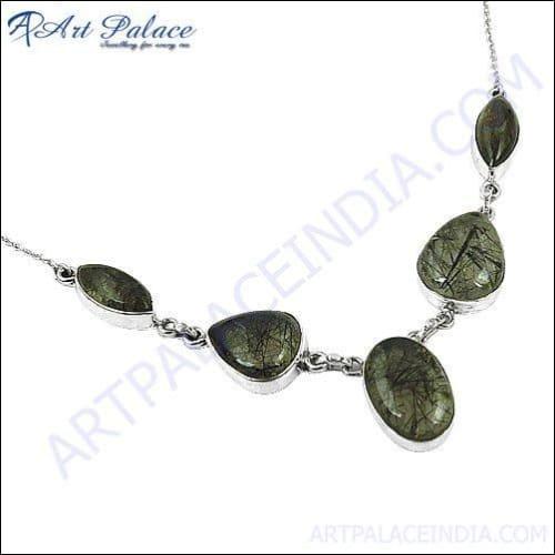 Traditional Plain Black Rutile Silver Necklace