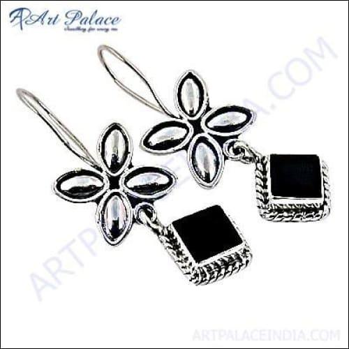 Traditional Silver Black Onyx Earrings
