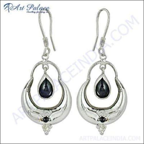 Trendy Black Onyx Gemstone Silver Earring