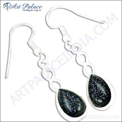 Trendy Blue Sendstone Silver Earrings