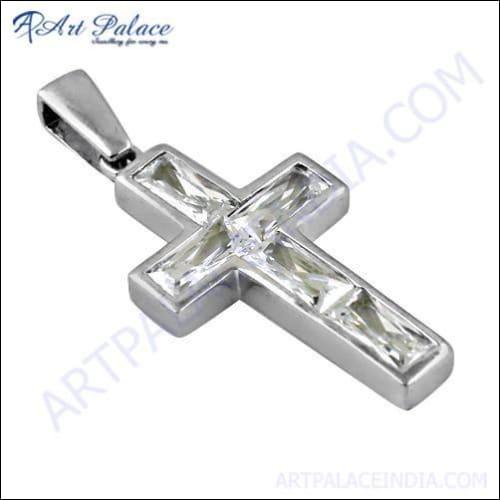 Trendy Cross Cz Gemstone Silver Pendant