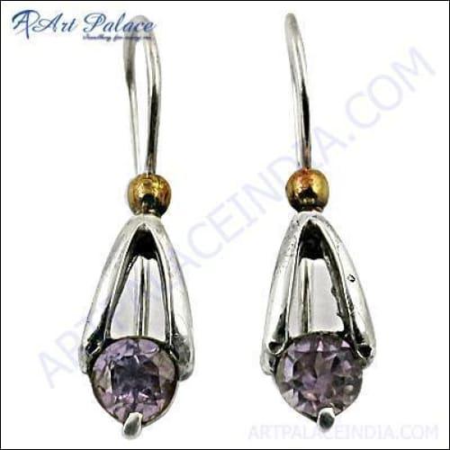 Trendy Gemstone Silver Earrings With Amethyst