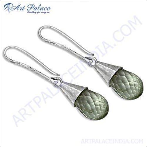 Trendy Green Amethyst Gemstone Silver Earrings