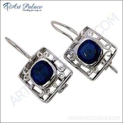 Trendy Silver Lapis Lazuli Earring