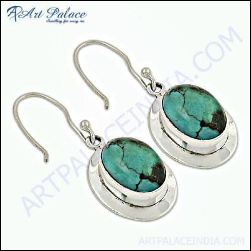 Trendy Terquoise Gemstone Silver Earrings