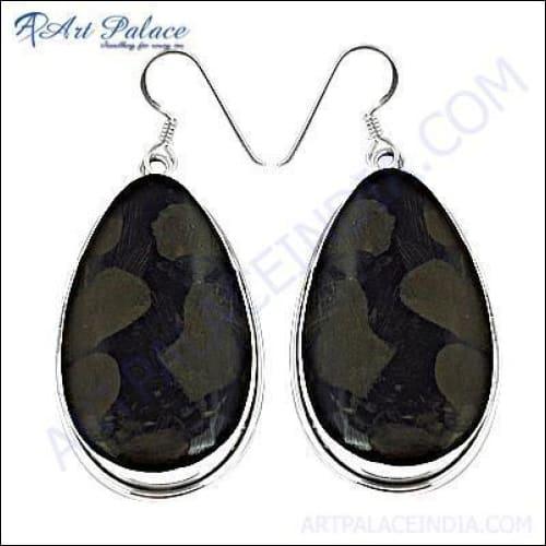 Trendy Wooden Earring Pear Shape Silver Earring