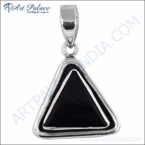 Triangle Black Onyx Gemstone Silver Pendant